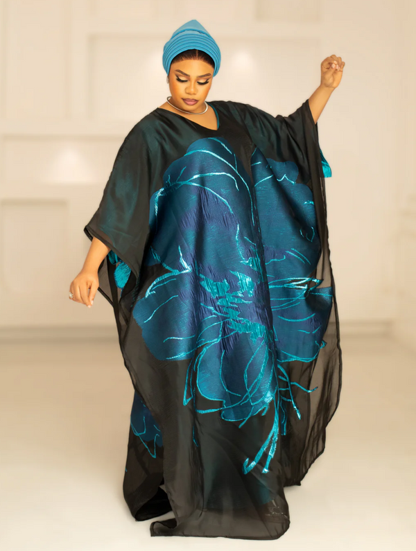 3D ORGANDI BROCADE  (TURQUOISE)