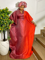 ROYAL RADIANCE TWO TONED BROCADE (DEEP RED/ORANGE RED)