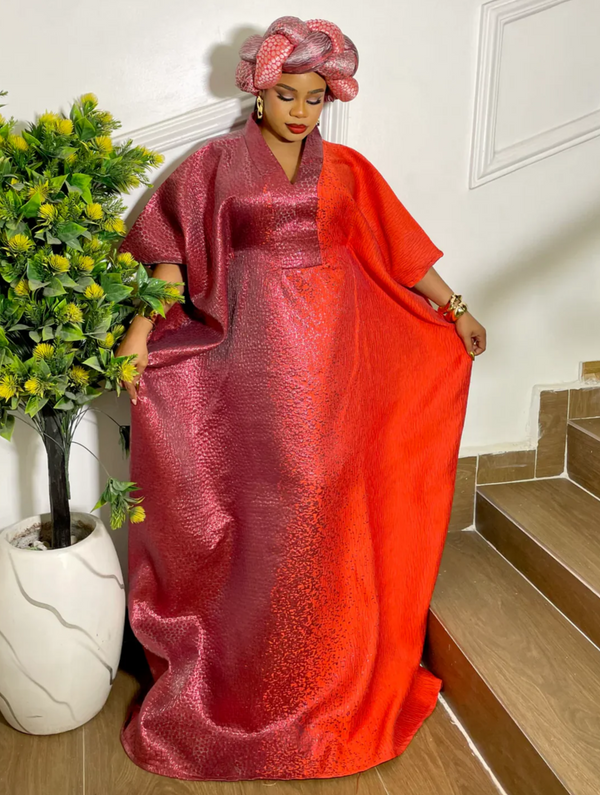 ROYAL RADIANCE TWO TONED BROCADE (DEEP RED/ORANGE RED)
