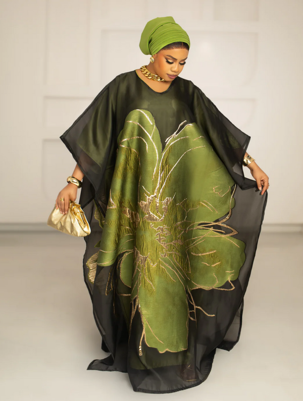3D ORGANDI BROCADE  (OLIVE)