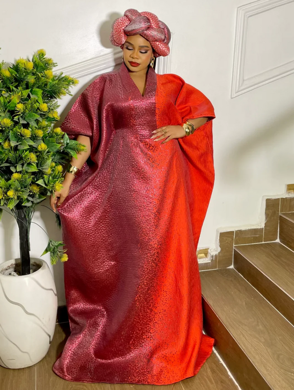 ROYAL RADIANCE TWO TONED BROCADE (DEEP RED/ORANGE RED)