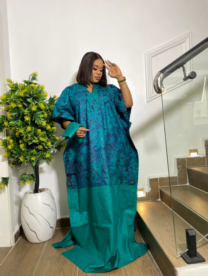 TWO TONED ADIRE BUBU (TEAL)