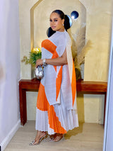 SWIRL ELEGANCE SKIRT SET (ORANGE/WHITE)
