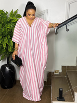 SANTORINI STRIPED LINEN DRESS (PINK)