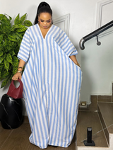 SANTORINI STRIPED LINEN DRESS (BLUE)