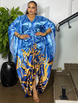 RUCHED SILK KAFTAN ( BLUE)