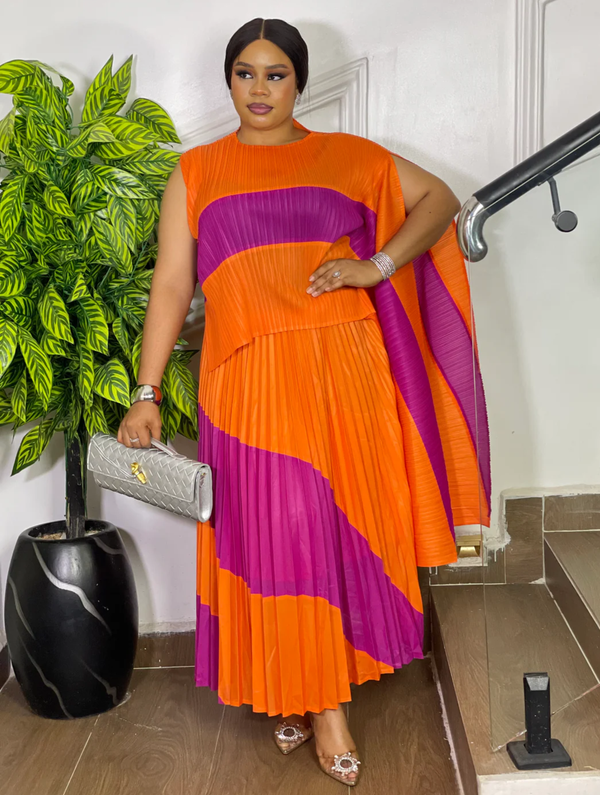 SWIRL ELEGANCE SKIRT SET (ORANGE/PINK)