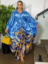 RUCHED SILK KAFTAN ( BLUE)