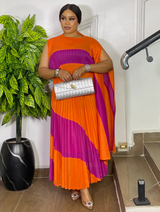 SWIRL ELEGANCE SKIRT SET (ORANGE/PINK)