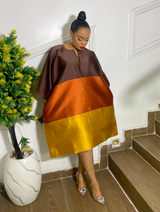 HUE COLOR BLOCK DRESS (BROWN)