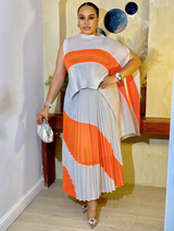 SWIRL ELEGANCE SKIRT SET (ORANGE/WHITE)