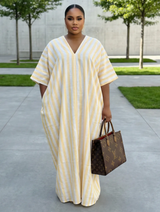 SANTORINI STRIPED LINEN DRESS (YELLOW)
