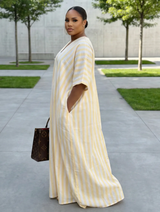 SANTORINI STRIPED LINEN DRESS (YELLOW)