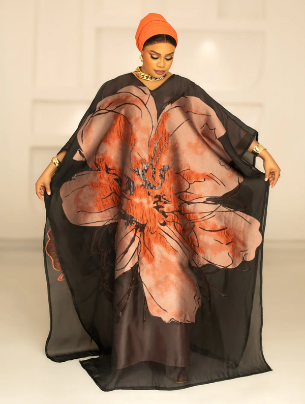 3D ORGANDI BROCADE  (BURNT ORANGE)