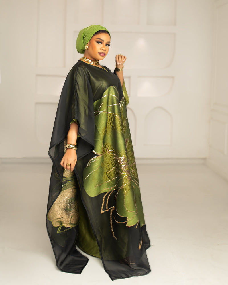 3D ORGANDI BROCADE  (OLIVE)
