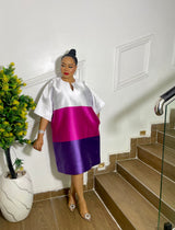 HUE COLOR BLOCK DRESS (WHITE)