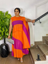 SWIRL ELEGANCE SKIRT SET (ORANGE/PINK)