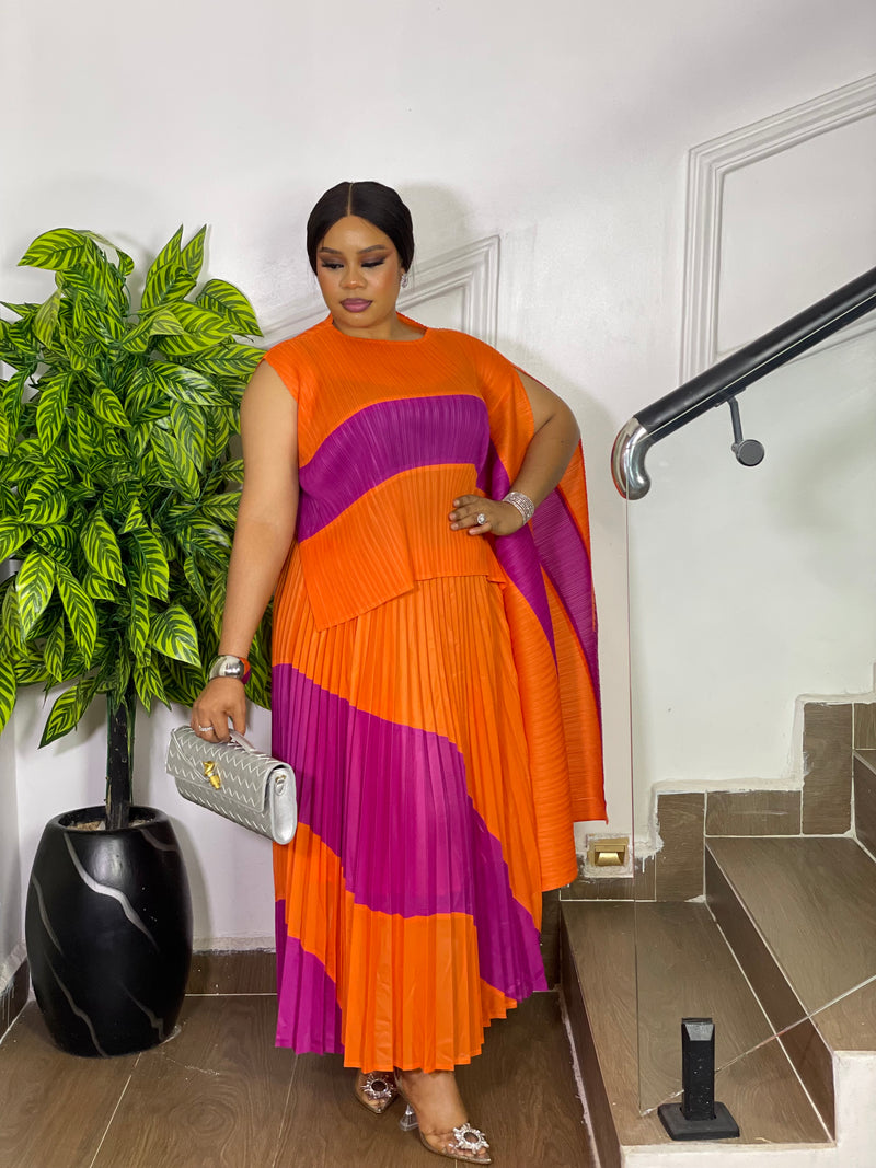 SWIRL ELEGANCE SKIRT SET (ORANGE/PINK)