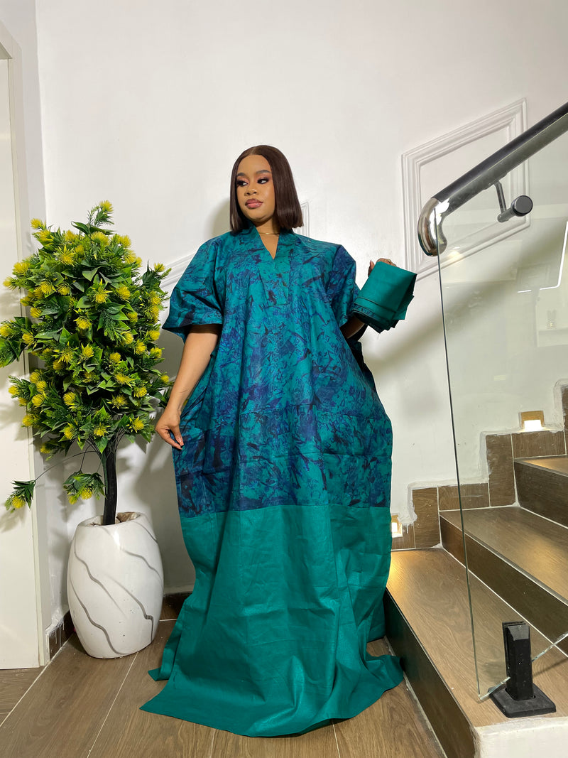 TWO TONED ADIRE BUBU (TEAL)