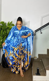 RUCHED SILK KAFTAN ( BLUE)