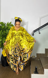 RUCHED SILK KAFTAN ( YELLOW)