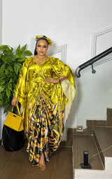 RUCHED SILK KAFTAN ( YELLOW)