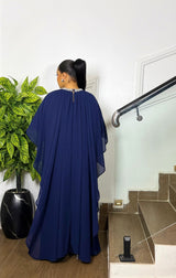 ROYAL DRAPE  CAPE DRESS (NAVY BLUE)