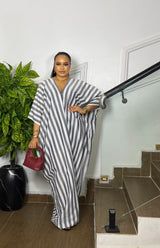 SANTORINI STRIPED LINEN DRESS (GRAY)