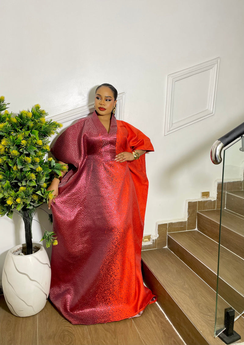 ROYAL RADIANCE TWO TONED BROCADE (DEEP RED/ORANGE RED)