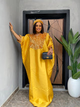 Glitter Neck Butterfly Bubu Dress (Golden Yellow)