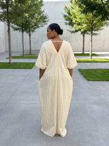 SANTORINI STRIPED LINEN DRESS (YELLOW)